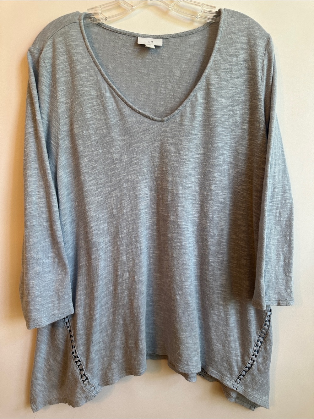 J.Jill Light Blue V-Neck 3/4 Sleeve Tunic with Side Braid